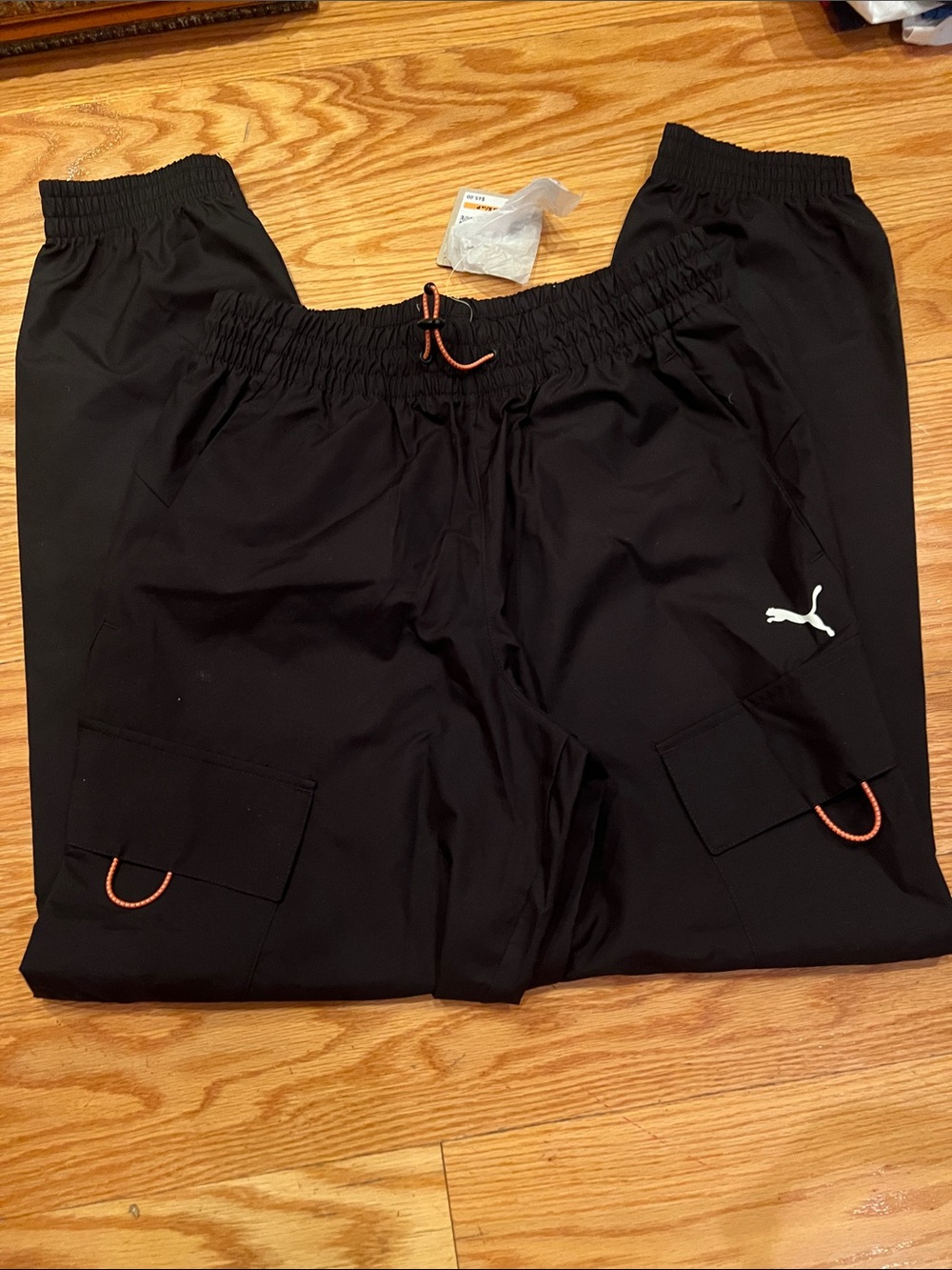 Puma Black Track Pants with Orange Drawcord Accents